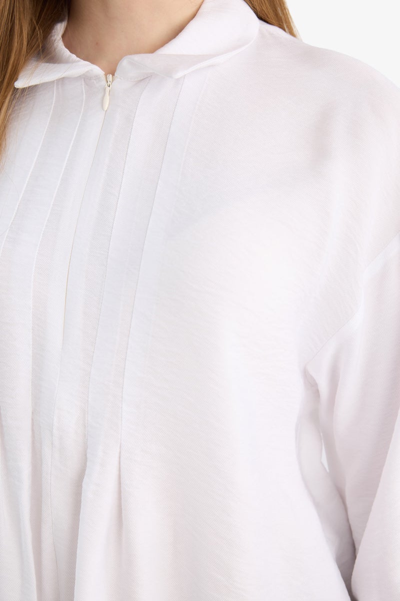 DeFacto White Woman Relax Fit Shirt Collar Long Sleeve Shirt Casual - Image 4